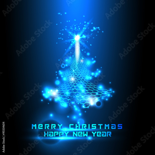 Vector furutistic christmas tree with lights and shine