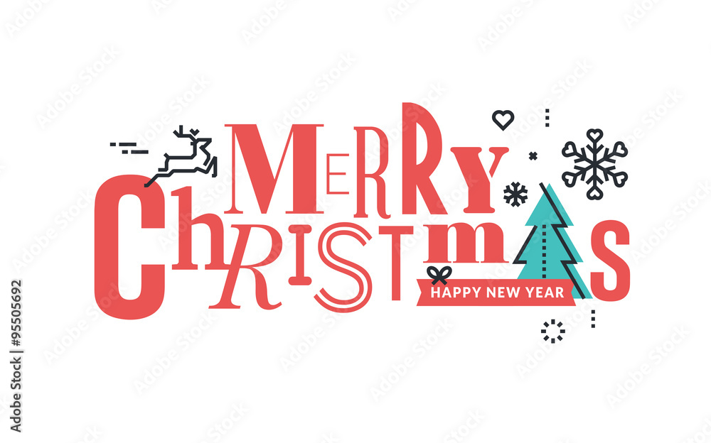 Christmas flat line design concept for greeting card and banner.