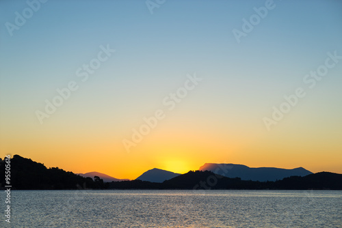 Sunrise on the bay of Nidri in Lefkas island