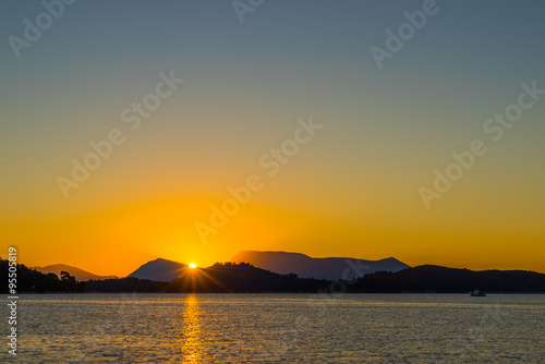 Sunrise on the bay of Nidri in Lefkas island