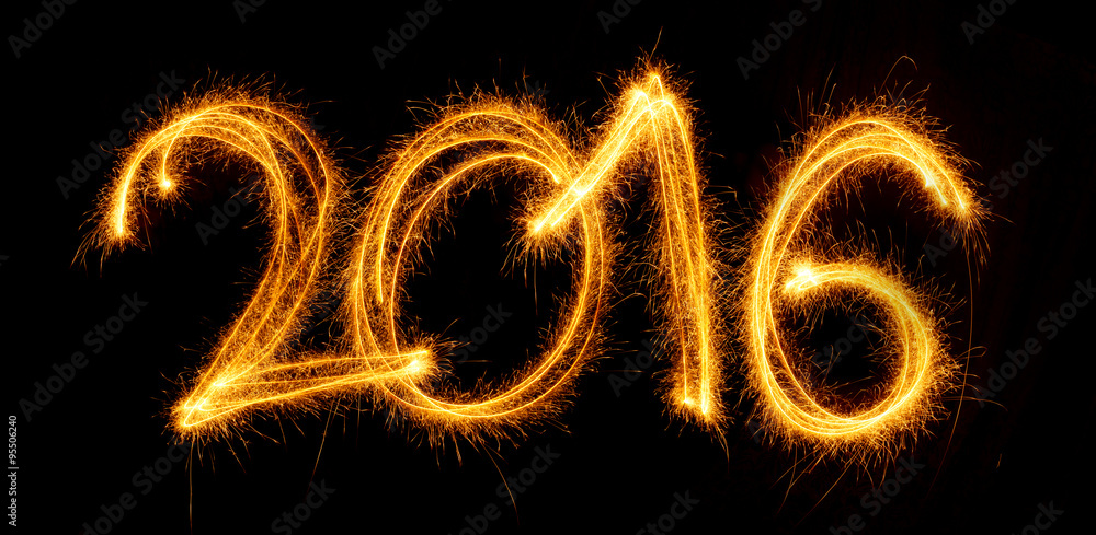 Happy New Year - 2016 made with sparklers on black Happy New Year - 2016 made with sparklers on black
