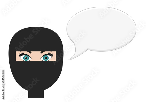 Woman in niqab with speech bubble