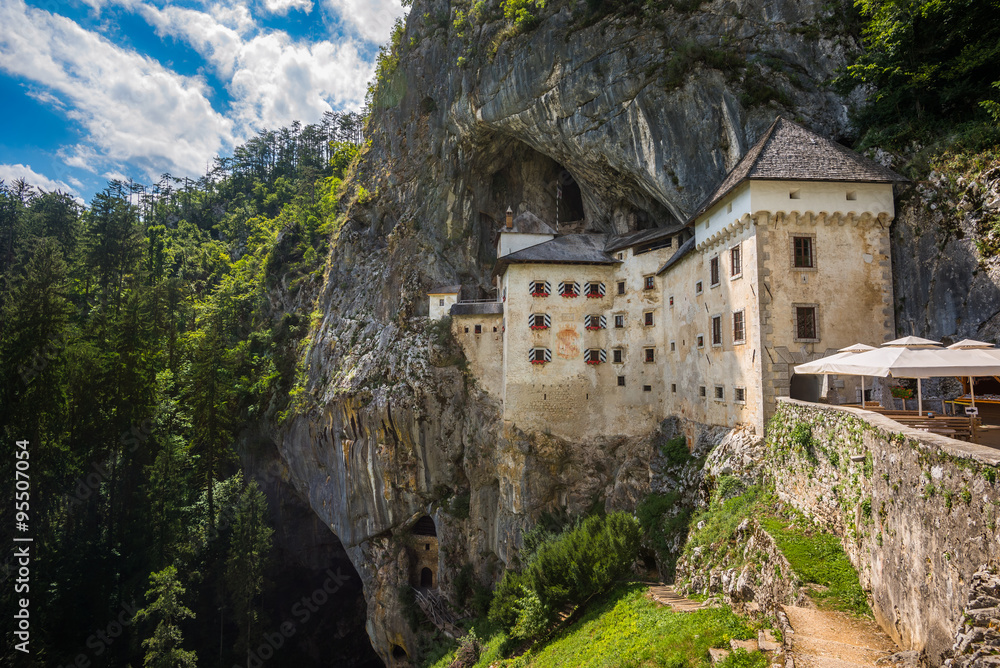 Renaissance Castle Built Inside Rocky Mountain in Predjama, Slovenia. Famous Tourist Place in Europe.