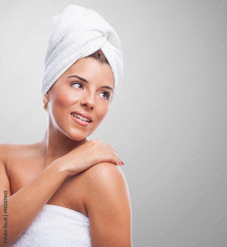 Portrait of a beautiful woman after a bath StockFoto Adobe Stock