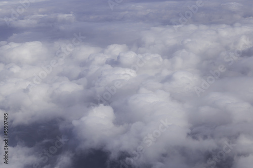 Aerial photography with white fluffy clouds