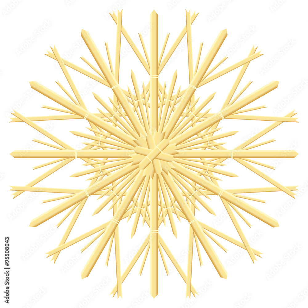 Straw star - christmas tree ornament made of natural straws. Isolated vector illustration over white background. Straw star - christmas tree ornament made of natural straws. Isolated vector illustration over white background.