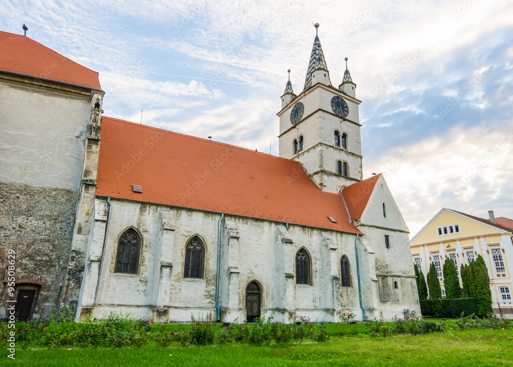 Sebes, Romania - 4 October 2015: Sebes Evangelic Church medieval gothic monument on a cloudy bright autumn day in the Transykvania region of Romania