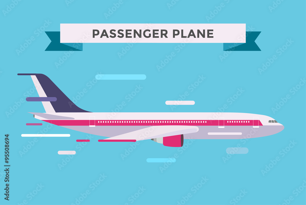 Fototapeta premium Civil aviation travel passanger air plane vector illustration