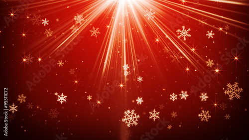 snowfall in red light rays ...