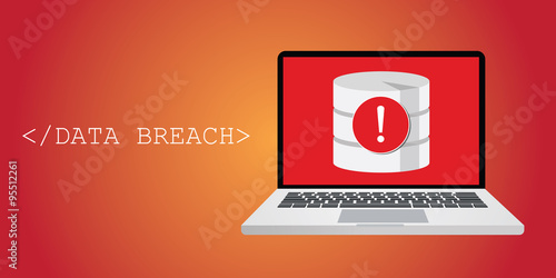 data breach security warning with notebok, and database warning