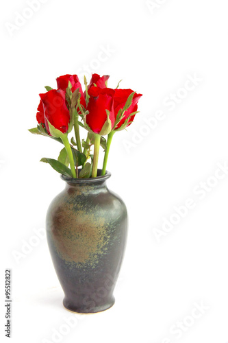 Wallpaper Mural Stock Photo:.Beautiful red roses in a vase isolated on white Torontodigital.ca