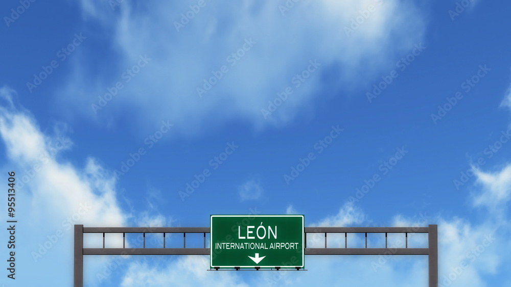  Passing under Leon Mexico Airport Highway Sign  