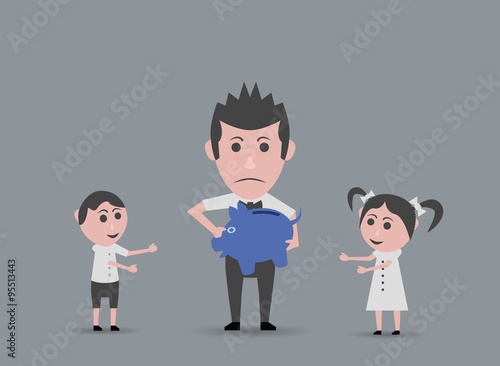 doll father giving children piggy bank