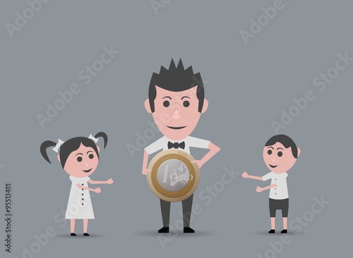 doll father giving money to children