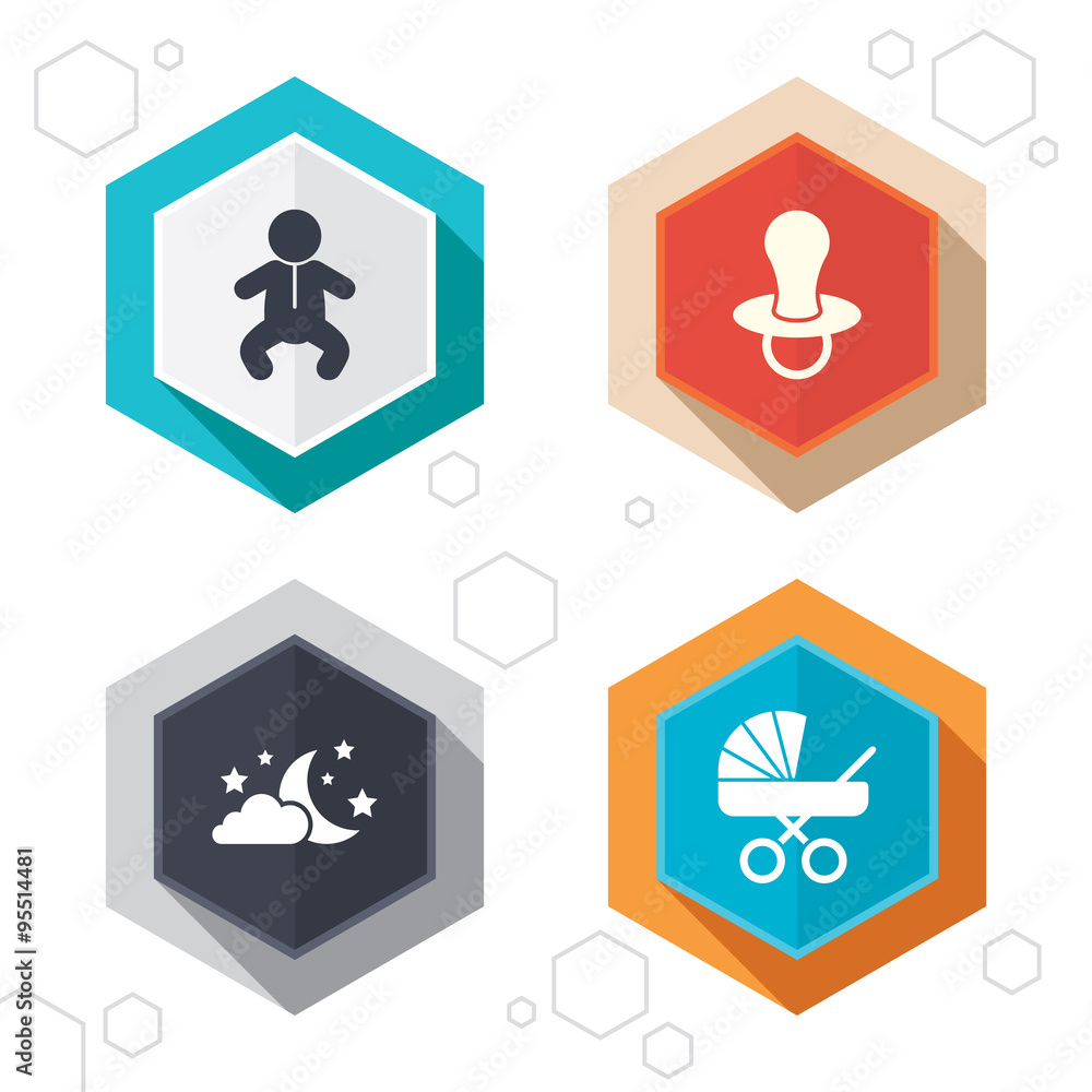 Moon and stars. Baby infant icon. Buggy, dummy. Moon and stars. Baby infant icon. Buggy, dummy.