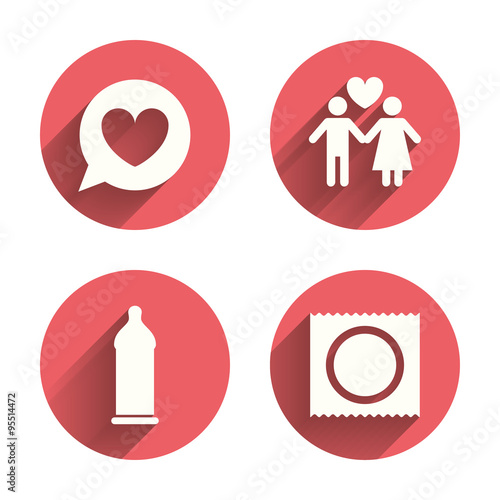 Condom safe sex icons. Lovers couple sign.