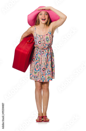 Woman in travelling concept on white