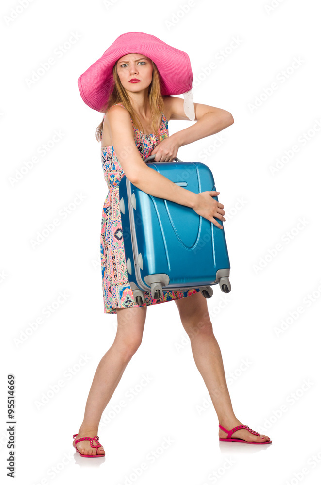 Woman in travelling concept on white Woman in travelling concept on white