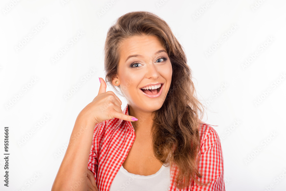 Pretty and confident young woman asking to call her Pretty and confident young woman asking to call her