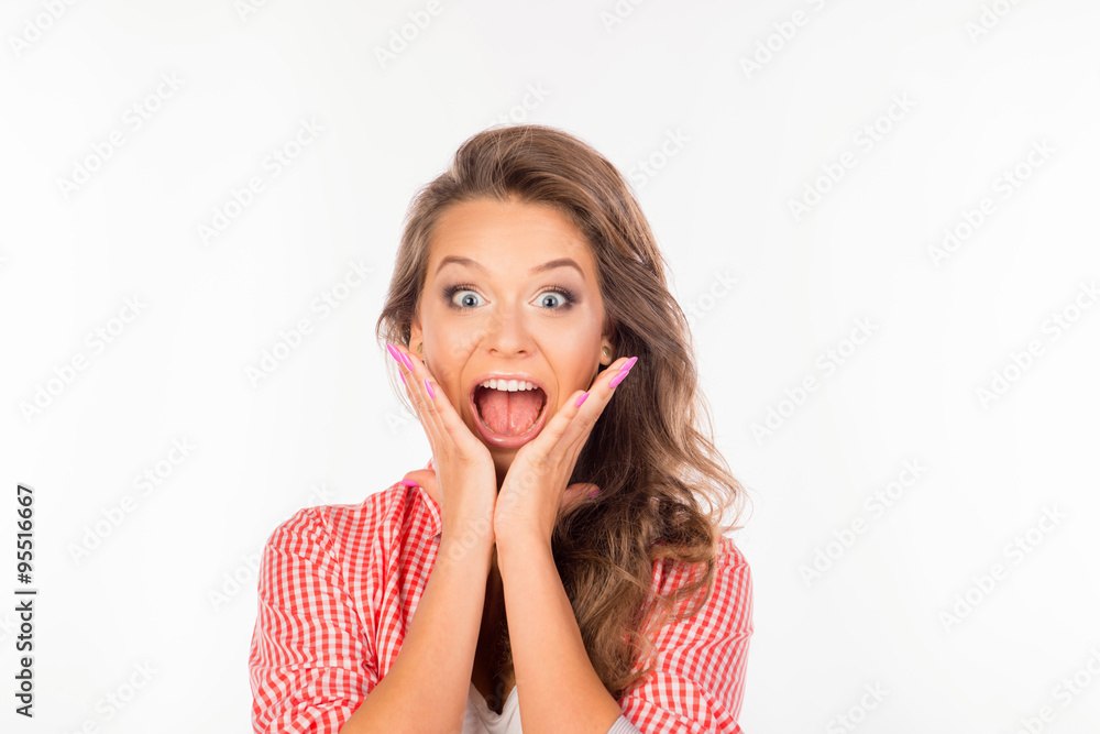 Closeup photo of astonished cute girl opening mouth Closeup photo of astonished cute girl opening mouth