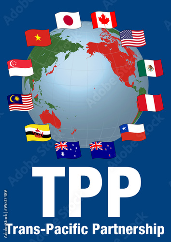 TPP(Trans pacific partnership) and Negotiating countrie's flags, vector illustration