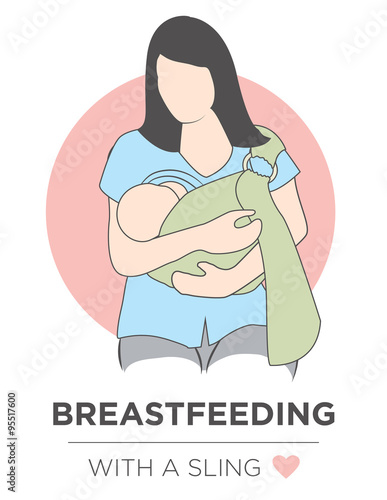 A Beautiful Mother Breastfeeding Her Sweet Newborn Baby in a Sling or Carrier