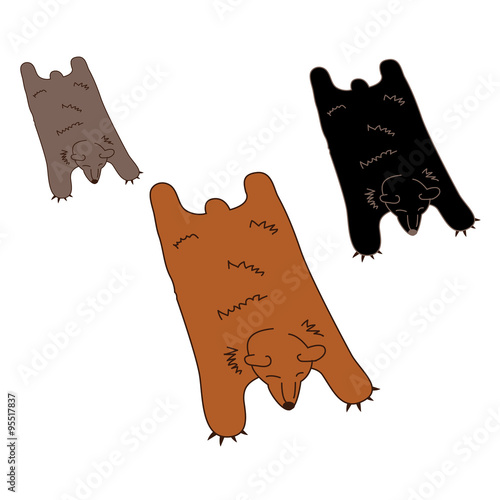 Faux or Fake Leathery Extra Fuzzy or Furry Bear Skin Rug for the Animal-Loving Lumbersexual Man or Hip Hipster to put in his Manly Man Cave.  Synthetic head has fearsome reality to add danger factor.