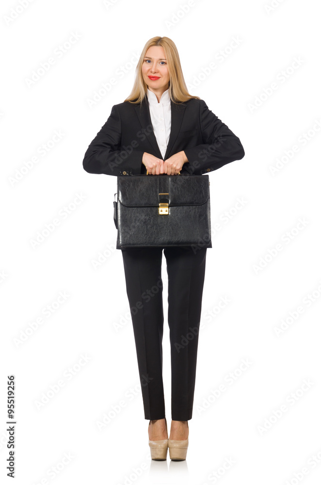 Woman businesswoman with briefcase isolated on white Woman businesswoman with briefcase isolated on white