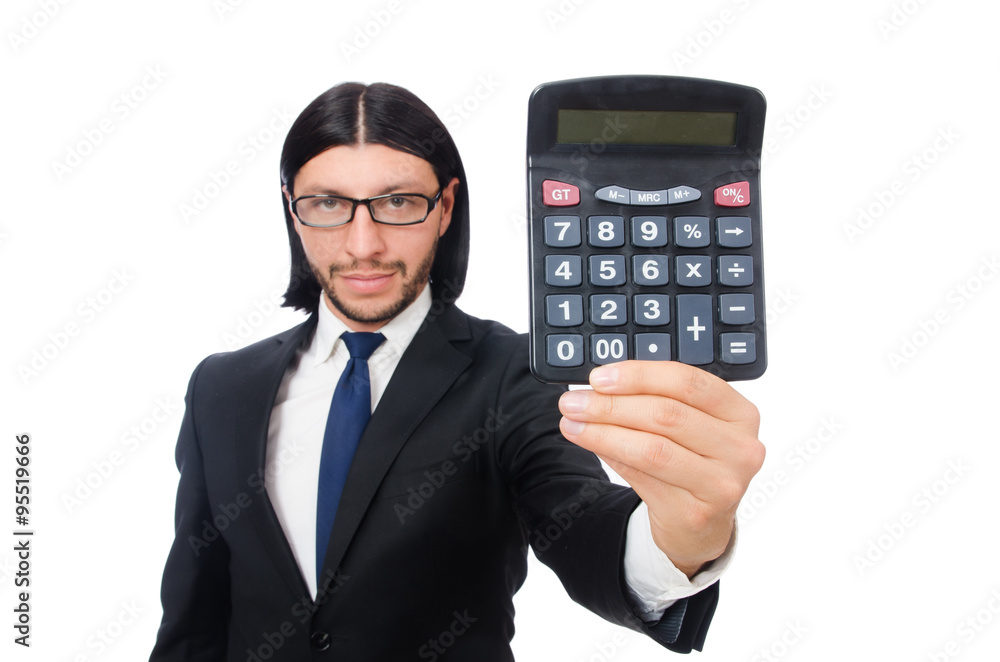 Man with calculator isolated on white Man with calculator isolated on white