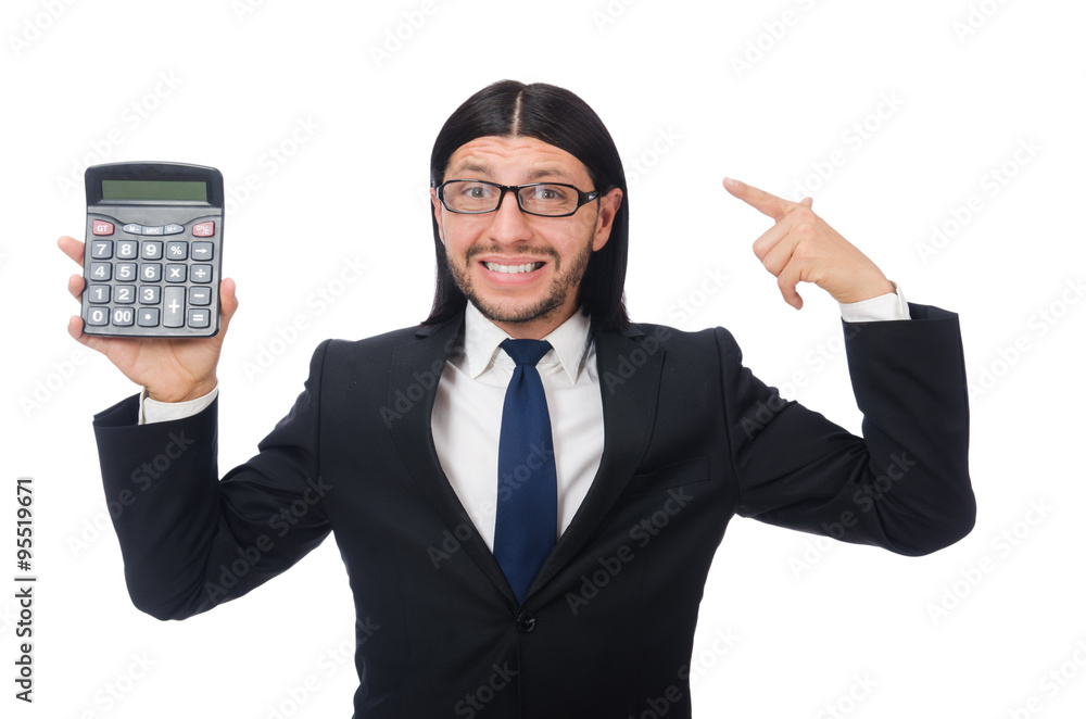 Man with calculator isolated on white Man with calculator isolated on white