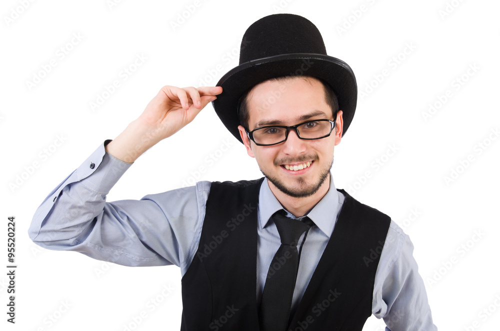 Young man in hat isolated on white Young man in hat isolated on white