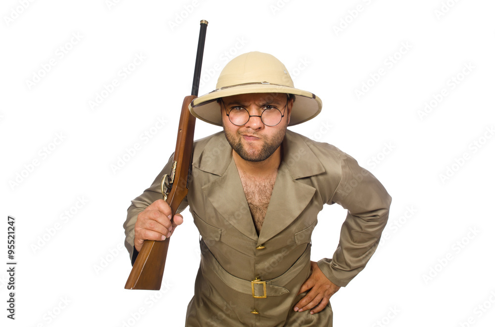 Safari hunter isolated on white Safari hunter isolated on white