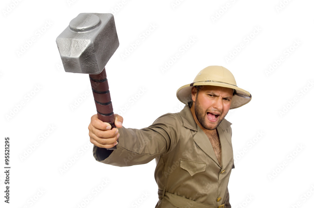 Man with hammer isolated on white Man with hammer isolated on white