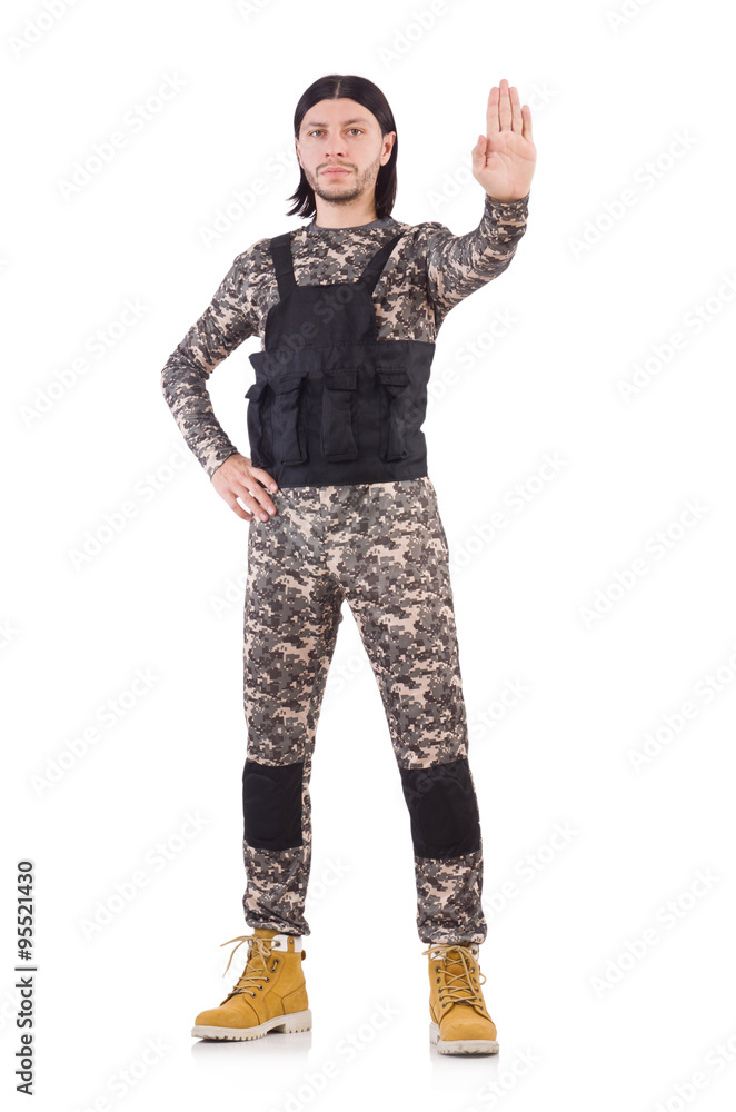 Young man in military uniform isolated on white Young man in military uniform isolated on white