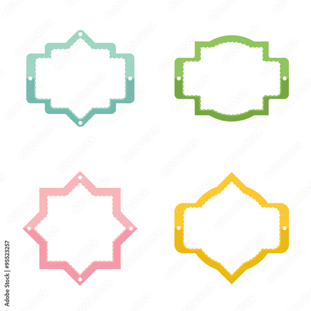Colorful set of banners, frames, labels, stickers isolated on white background.