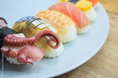 Maki Sushi set on wooden background