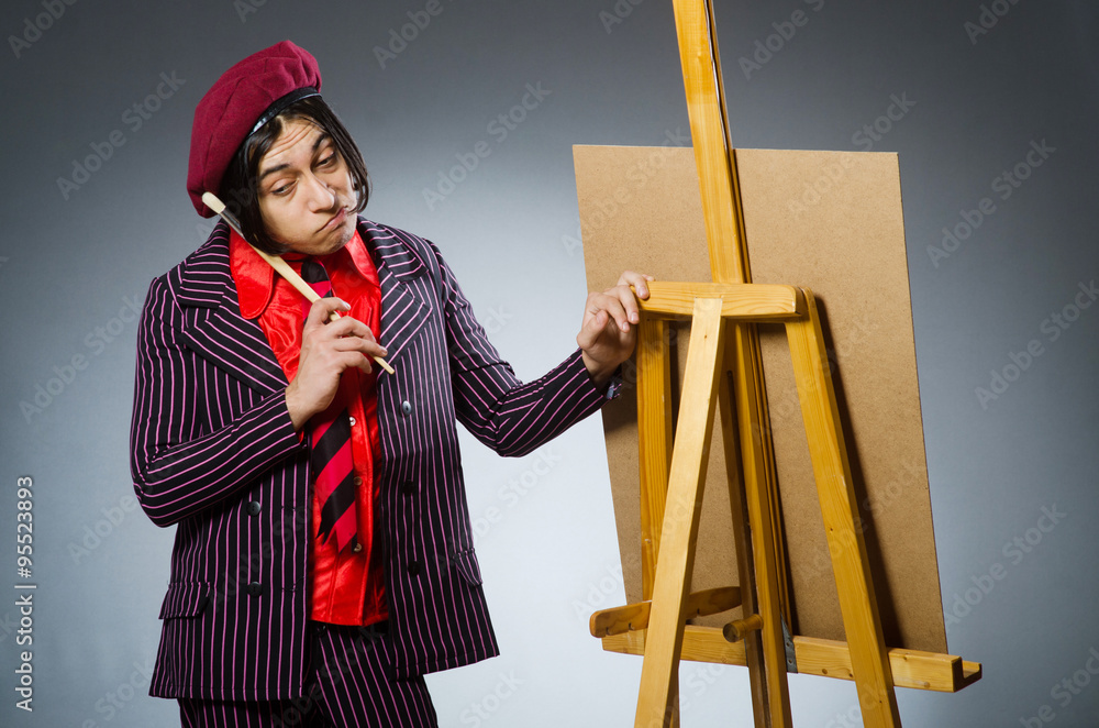 Fototapeta premium Funny artist with his artwork