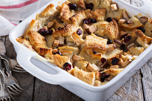 Bread pudding breakfast casserole with pear photo