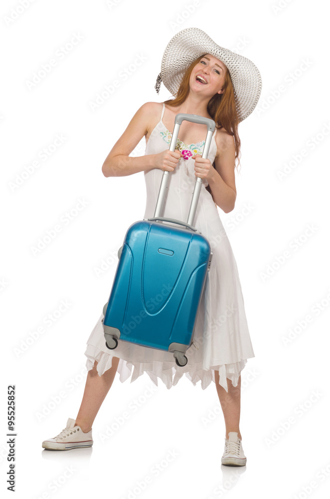 Woman in travelling concept on white Woman in travelling concept on white