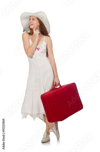 Woman in travelling concept on white