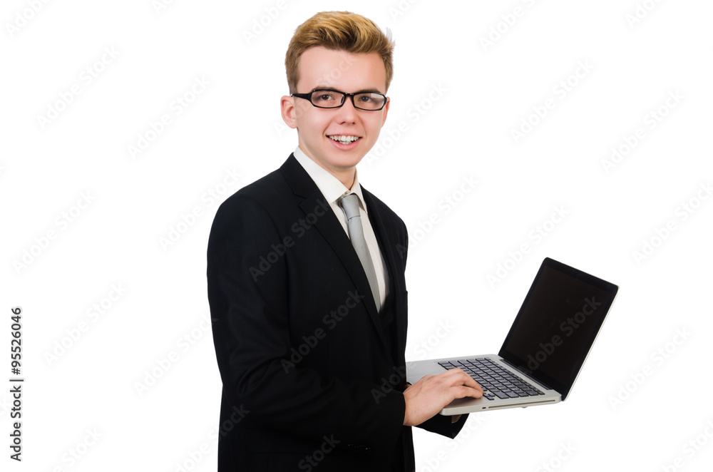 Young businessman with laptop isolated on white Young businessman with laptop isolated on white