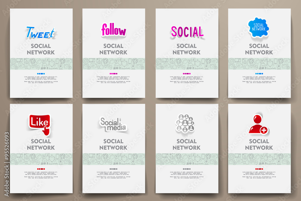 Corporate identity vector templates set with doodles social network theme Corporate identity vector templates set with doodles social network theme