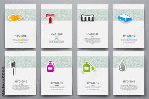 Corporate identity vector templates set with doodles hygiene theme