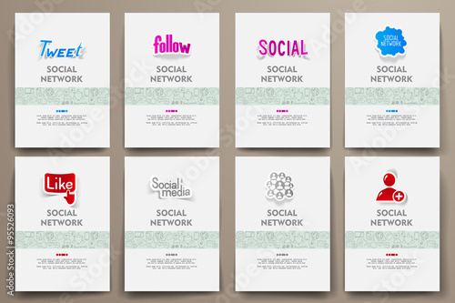 Corporate identity vector templates set with doodles social network theme