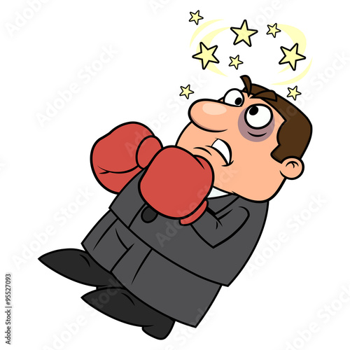 Defeated businessman in boxing gloves