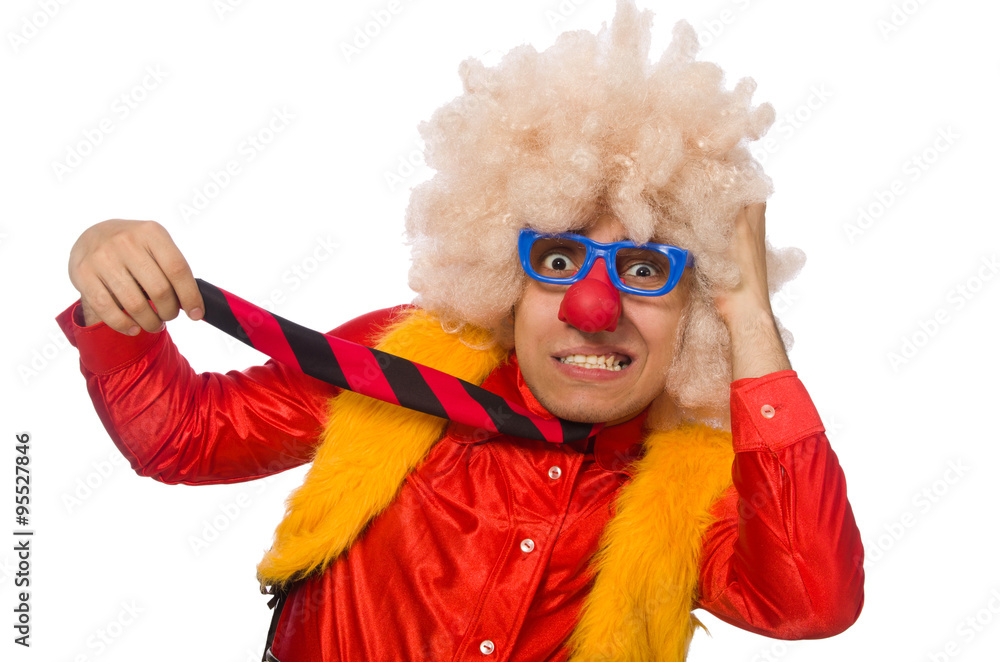 Funny clown in fun concept isolated on white Funny clown in fun concept isolated on white