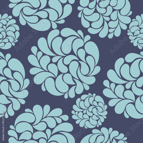 seamless pattern with abstract blue flowers on a purple backgrou