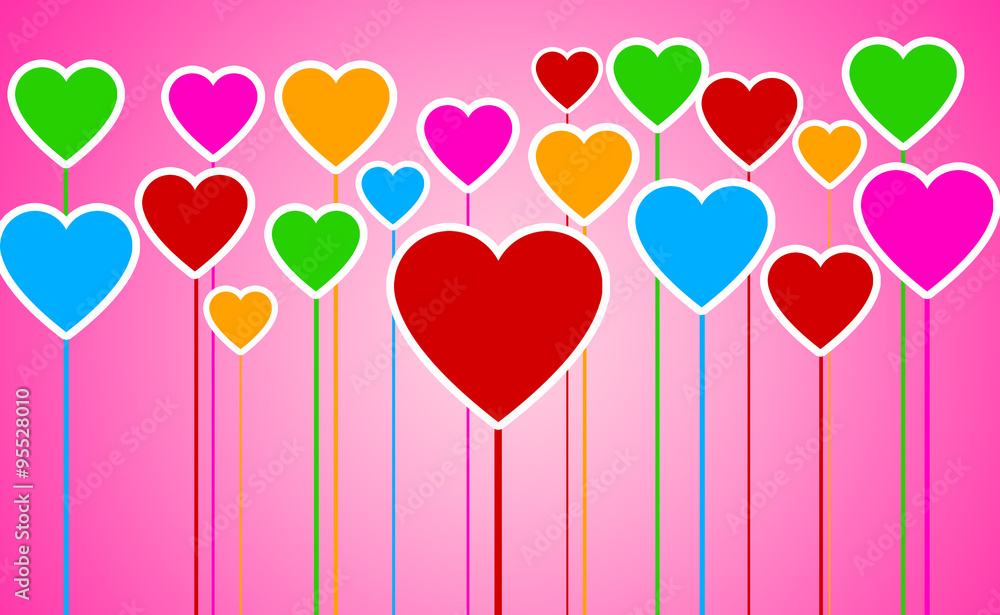 Colorful Hearts Illustration on Pink Background