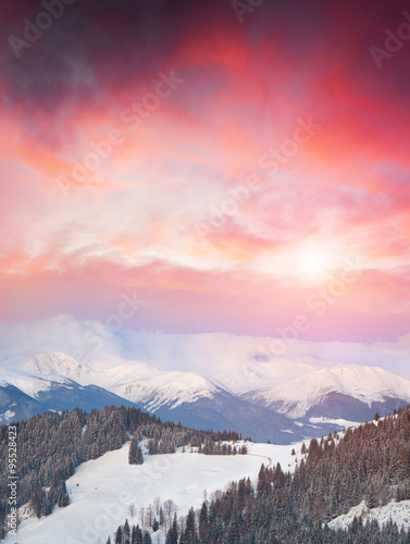 Beautiful winter landscape in the Carpathian mountains