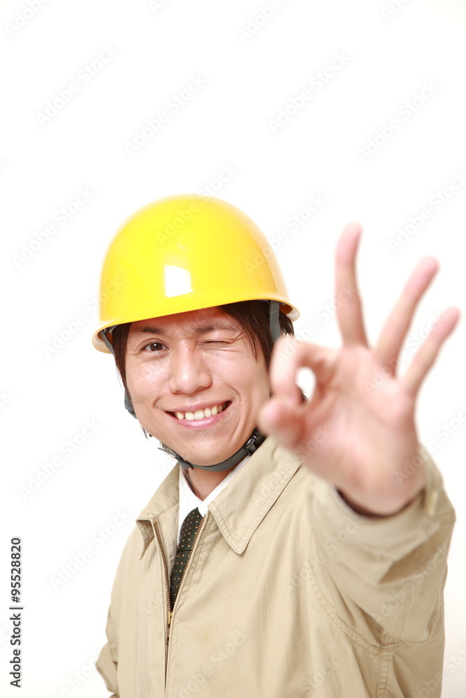 construction worker showing perfect sign construction worker showing perfect sign